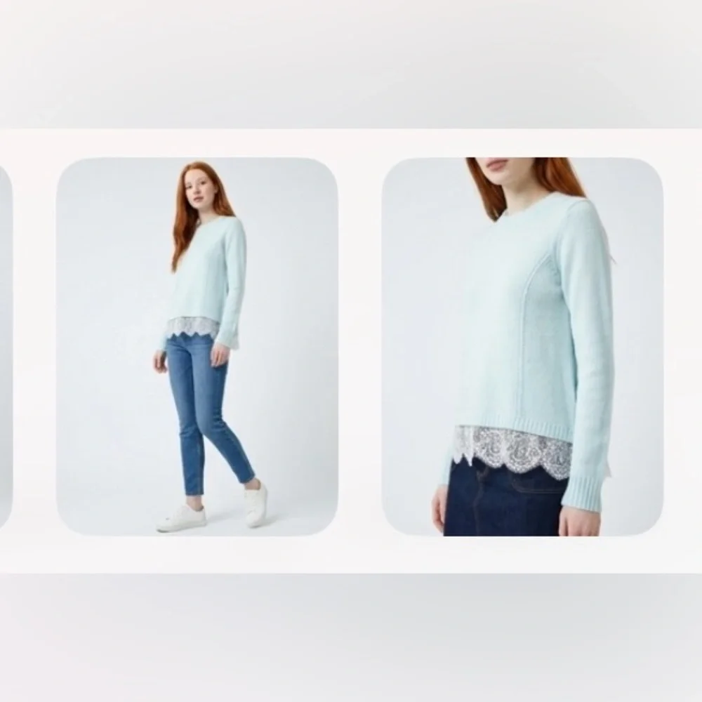 SO Aqua Lace-Hem Crewneck Sweater
